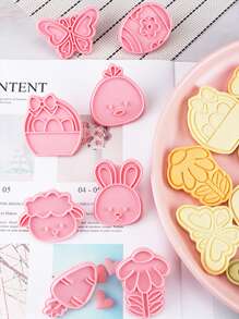8入組兔子和花朵形狀餅乾印章 - 粉色 - 查看 6
