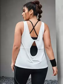 Plus Cut Out Back Sports Tank Top - White - View 2