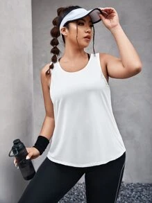 Plus Cut Out Back Sports Tank Top - White - View 1