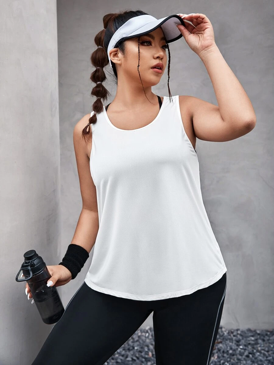 Plus Cut Out Back Sports Tank Top - White - View 1