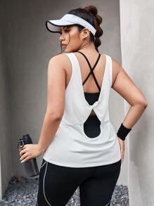 Plus Cut Out Back Sports Tank Top - White - View 3