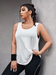 Plus Cut Out Back Sports Tank Top - White - View 6