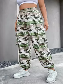 Plus Camo Print Flap Pocket Cargo Trousers - Multicolor - View 1