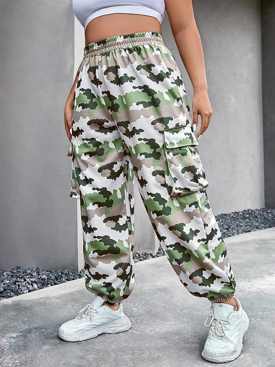 Plus Camo Print Flap Pocket Cargo Trousers - Multicolor - View 1