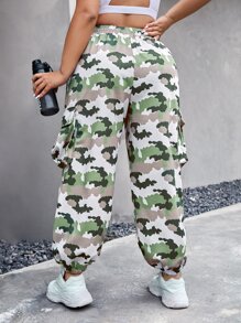 Plus Camo Print Flap Pocket Cargo Trousers - Multicolor - View 2