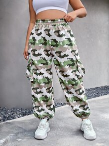 Plus Camo Print Flap Pocket Cargo Trousers - Multicolor - View 3