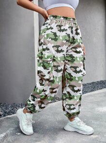 Plus Camo Print Flap Pocket Cargo Trousers - Multicolor - View 4
