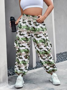 Plus Camo Print Flap Pocket Cargo Trousers - Multicolor - View 5