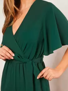 SHEIN Clasi Summer Belted V-Neck Polka Dot Printed Jumpsuit For Casual Or Rural Occasions Women Rompers