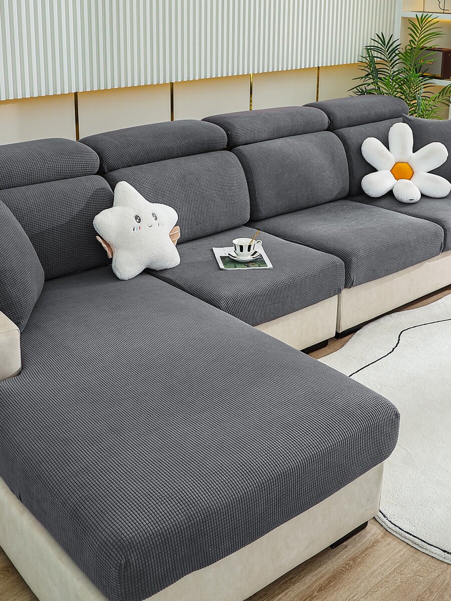 1入組素色彈性沙發座套 - 深灰色 - 查看 1