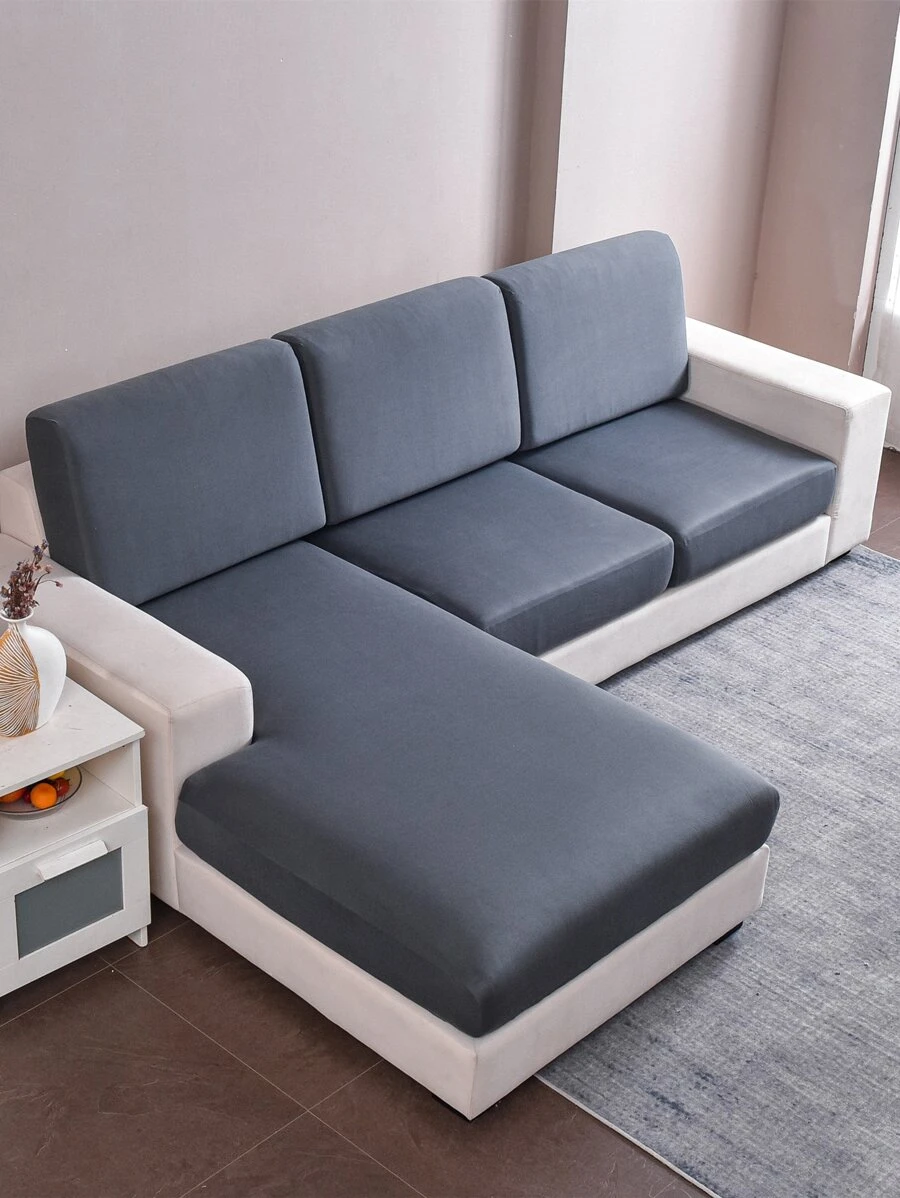 1 件牛奶丝材质防滑弹力沙发座套，防宠物防尘罩，纯色简约设计，多种尺寸可选，适合所有季节 - 灰色 - 查看 1