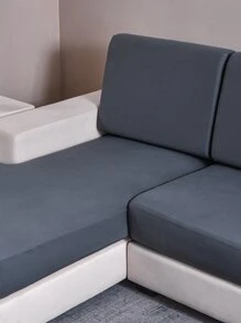 1 件牛奶丝材质防滑弹力沙发座套，防宠物防尘罩，纯色简约设计，多种尺寸可选，适合所有季节 - 灰色 - 查看 7