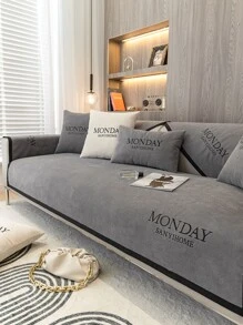 1pc Letter Graphic Anti-slip Sofa Towel - Dark Grey - View 1