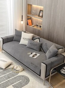 1pc Letter Graphic Anti-slip Sofa Towel - Dark Grey - View 3
