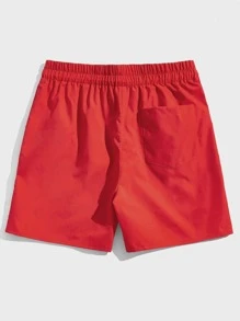 ROMWE MEN Prep Men Letter Graphic Drawstring Waist Shorts, School - Red - View 2