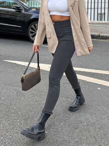 High Waist Skinny Jeans - Grey - View 3