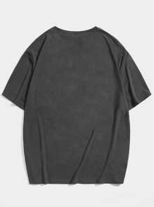 ROMWE MEN Academia Men Letter Skull Graphic Tee, School - Dark Grey - View 2