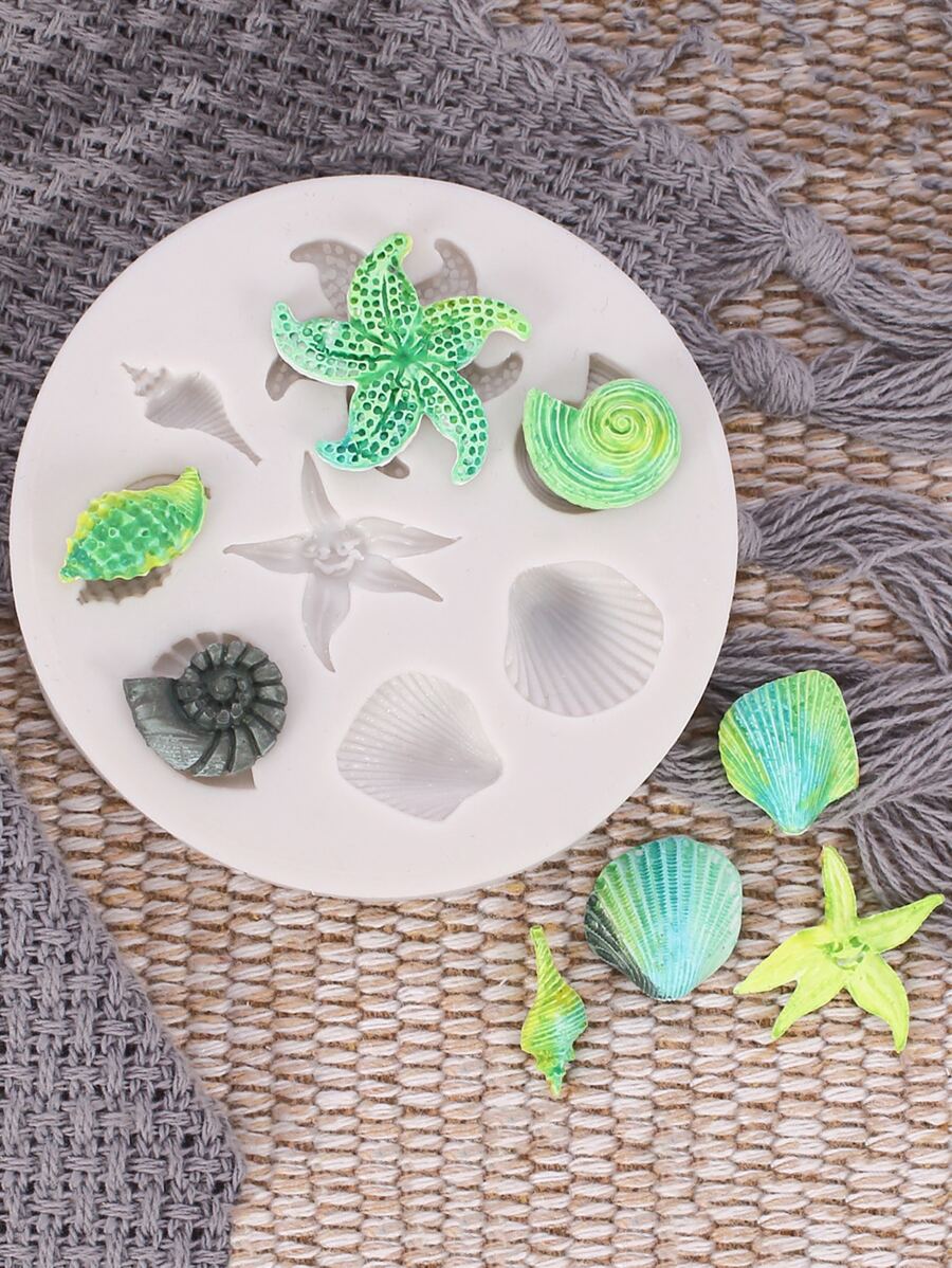 1 pieza Molde de silicona de bricolaje estrella de mar & en forma de concha - Gris - Ver 1