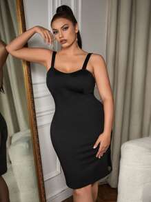 SHEIN SXY Plus Contrast Mesh Cami Bodycon Dress - Black - View 6