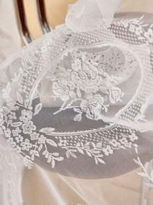 Floral Lace Ruffle Trim Single Panel Sheer Curtain - White - View 6