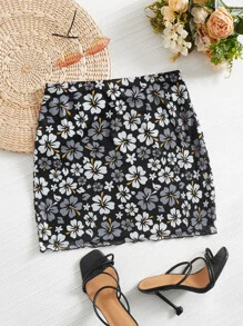 SHEIN VCAY Váy nữ Xù nhỏ Hoa Boho - màu đen - Xem 1