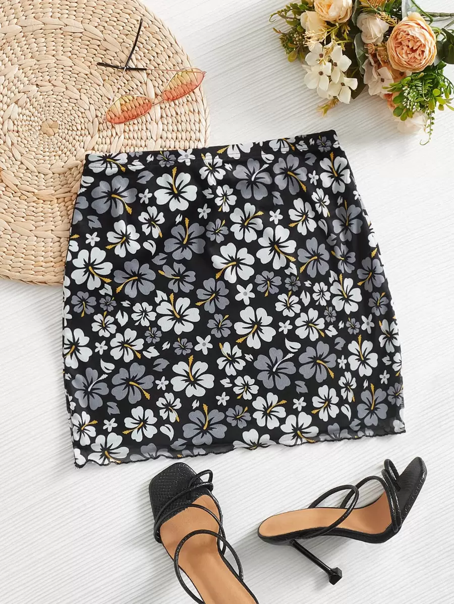 SHEIN VCAY Váy nữ Xù nhỏ Hoa Boho - màu đen - Xem 1