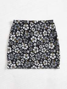 SHEIN VCAY Váy nữ Xù nhỏ Hoa Boho - màu đen - Xem 3