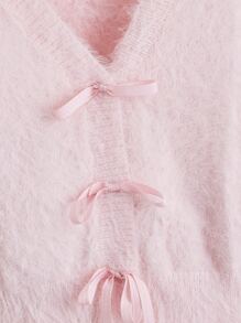 ROMWE Kawaii Cárdigan con nudo delantero de peluche - Rosa Pálido - Ver 3