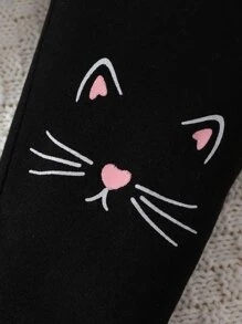 SHEIN 2pcs Set Young Girl Casual Cat Print Short Sleeve T-Shirt And Black Cat Print Pants, Comfortable Cotton Spring Summer Outfits,Holiday,Summer,Travel