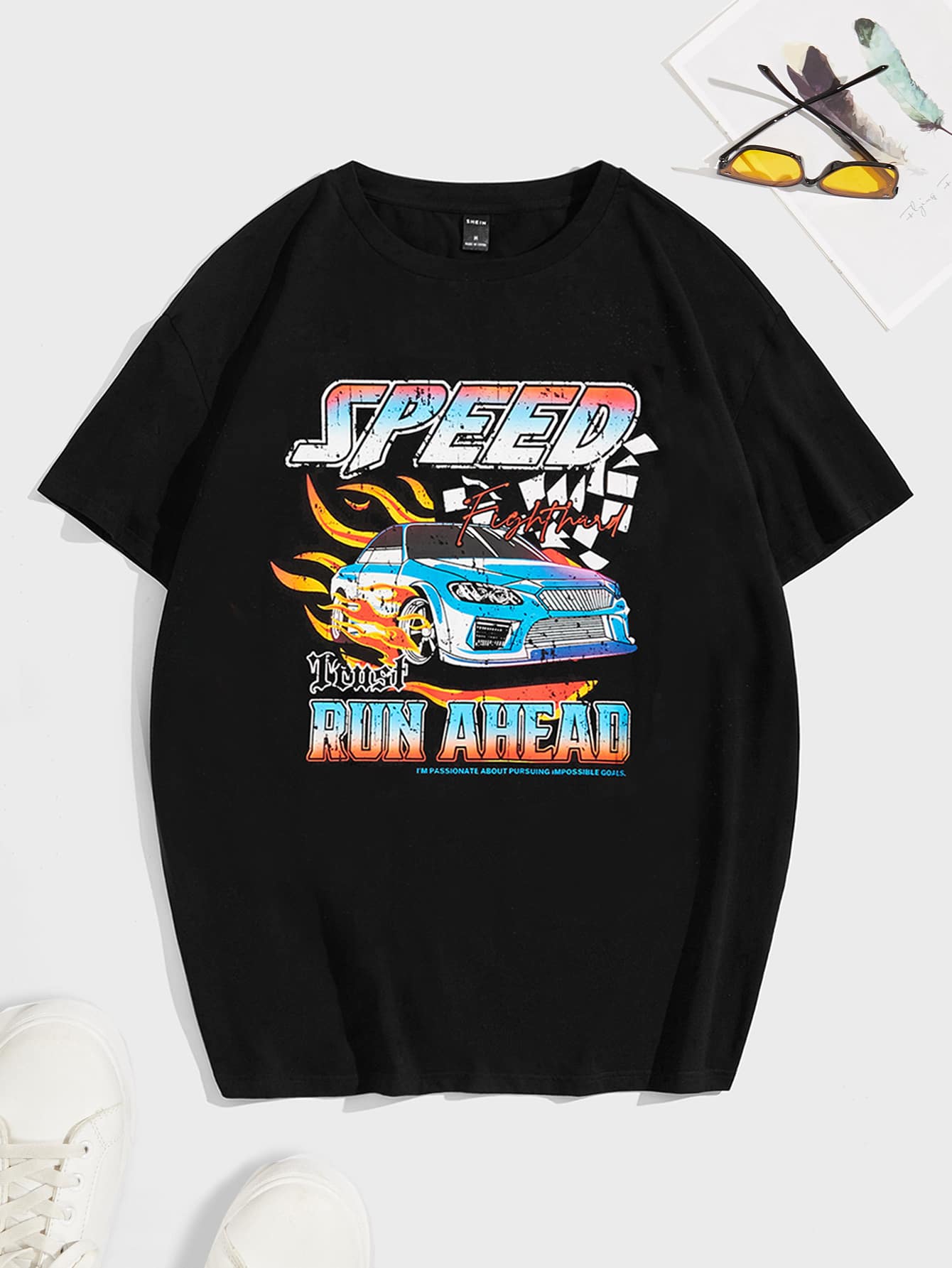 Manfinity Men Car & Letter Graphic Tee - Black - View 1