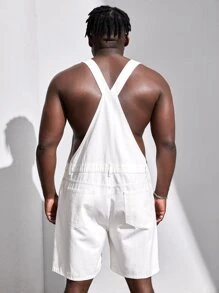 Manfinity Men Patched Pocket Denim Dungaree Romper - White - View 3