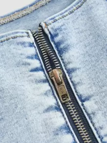 SHEIN MOD 方領手帕下擺背心牛仔上衣 - 淺色水洗藍 - 查看 4