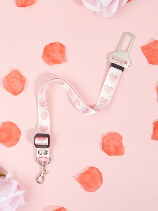 A Cute Polyester Style Heart-Shaped Pattern Pet Cat And Dog Accessories, A Heart-Shaped Seat Belt Suitable For Small Cats And Dog Car Seat