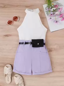 Chicas tejido de canalé Top halter & Shorts - Multicolor - Ver 1