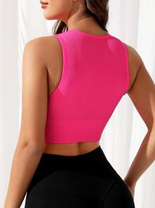 Yoga Sxy 條紋針織V領運動型文胸 - 玫紅色 - 查看 2