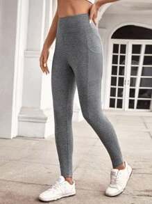 SHEIN Essnce 寬腰帶手機口袋側緊身打底褲