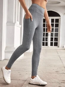 SHEIN Essnce 寬腰帶手機口袋側緊身打底褲