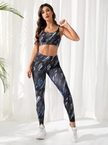 Yoga Trendy Graphic Print Sports Set With Phone Pocket - Multicolor - View 6