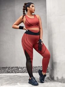 Plus Lightweight Top-stitching Sports Set - Rusty Rose - View 3