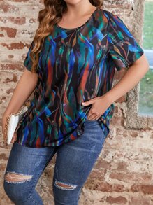 SHEIN LUNE 大碼滿版印花T恤 - 彩色 - 查看 4