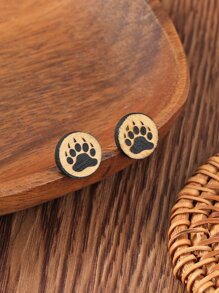 爪子圖案圓形設計耳釘 - 彩色 - 查看 1