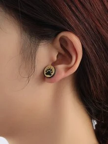 爪子圖案圓形設計耳釘 - 彩色 - 查看 4