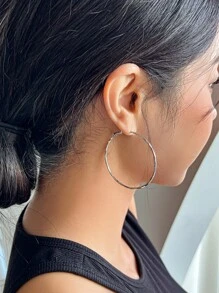 DAZY 極簡風格圓耳環 - 銀色 - 查看 5