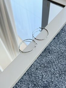 DAZY 極簡風格圓耳環 - 銀色 - 查看 7