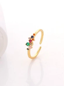 Cubic Zirconia Decor Cuff Ring - Multicolor - View 1