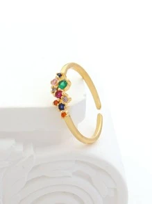 Cubic Zirconia Decor Cuff Ring - Multicolor - View 3