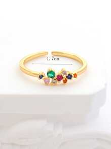 Cubic Zirconia Decor Cuff Ring - Multicolor - View 4