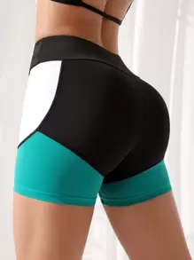 Yoga Futuristic Colourblock Cycling Shorts With Phone Pocket - Multicolor - View 2