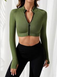 Easithlete Seamless Zip Up Crop Sports Jacket - Multicolor - View 1