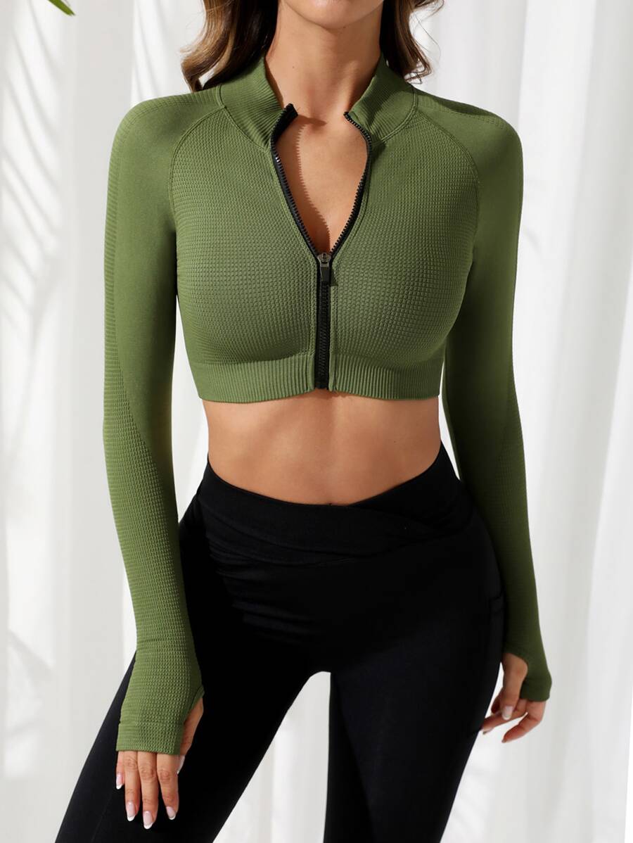 Easithlete Seamless Zip Up Crop Sports Jacket - Multicolor - View 1